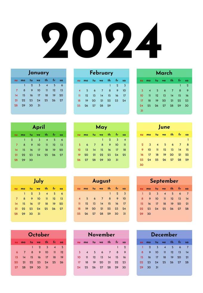 Calendar for 2024 isolated on a white background vector