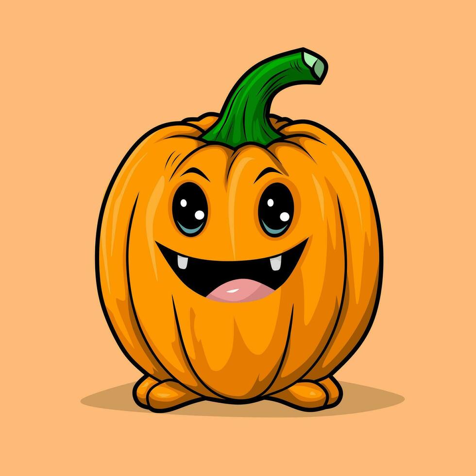 Cartoon character pumpkin illustration clipart design with orange background vector