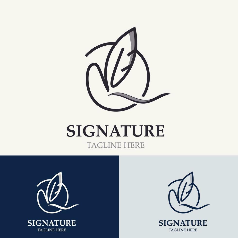 pluma y firma logo diseño minimalista negocio símbolo firmar modelo ilustración vector