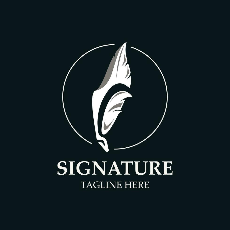 pluma y firma logo diseño minimalista negocio símbolo firmar modelo ilustración vector