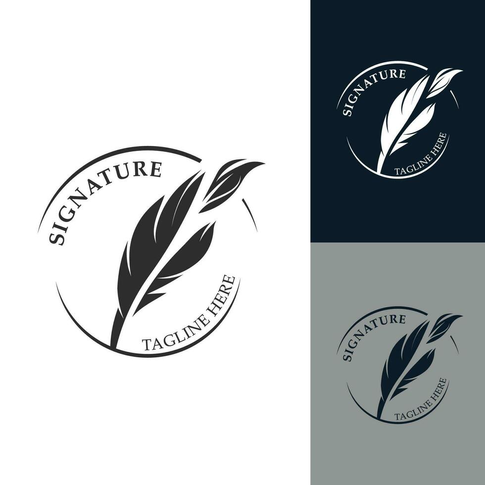 Feather and signature logo design minimalist business symbol sign template illustration vector