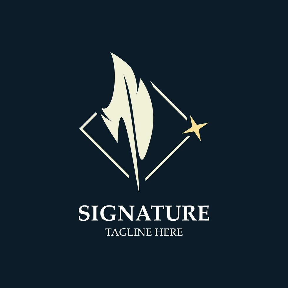 Feather and signature logo design minimalist business symbol sign template illustration vector