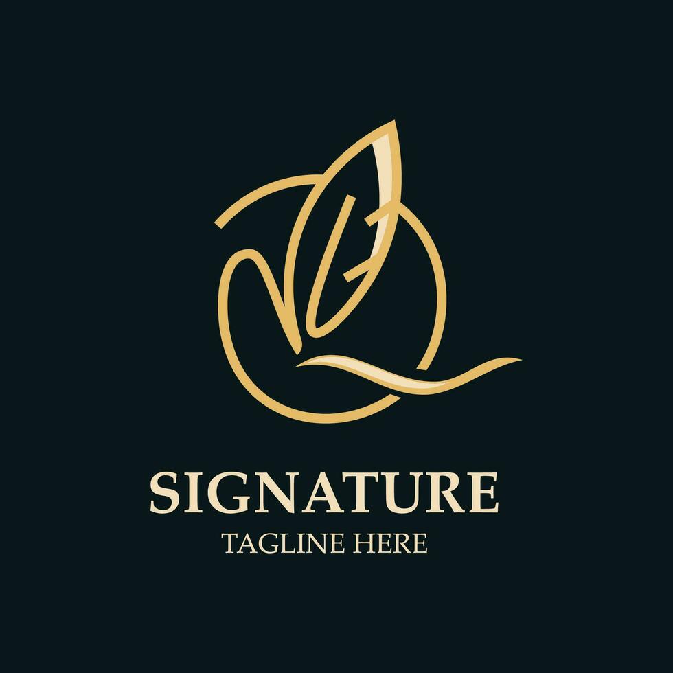 Feather and signature logo design minimalist business symbol sign template illustration vector