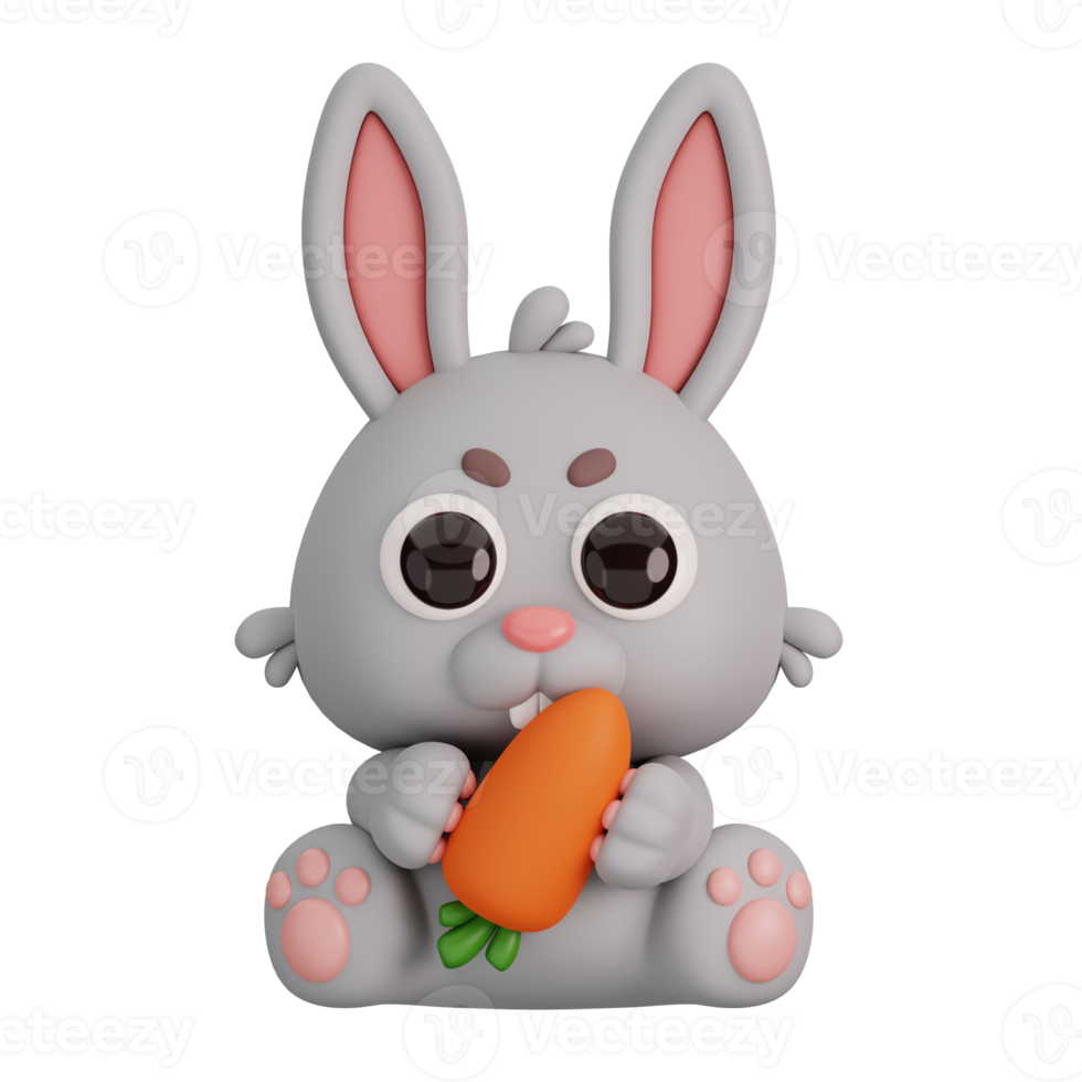 Cute Rabbit Holding Carrot Isolated. Animals and Food Icon Cartoon Style Concept. 3D Render Illustration png