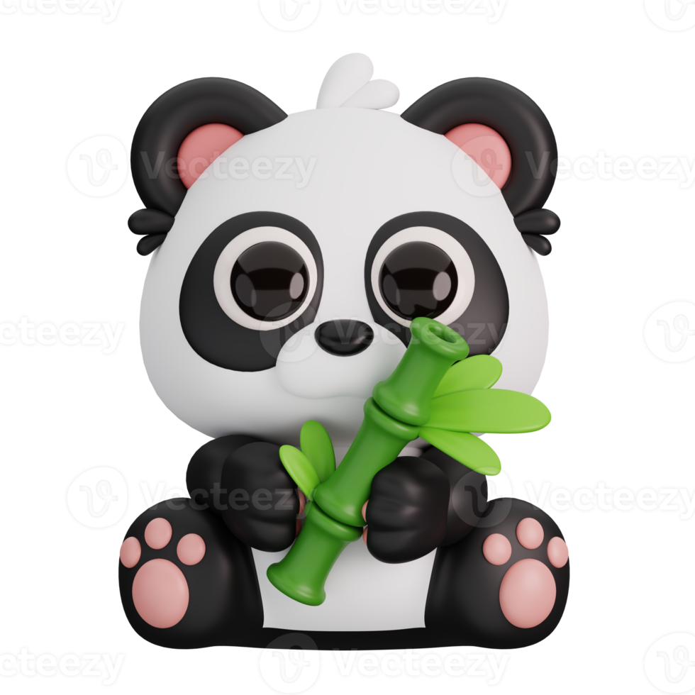 linda panda participación bambú aislado. animales y comida icono dibujos animados estilo concepto. 3d hacer ilustración png