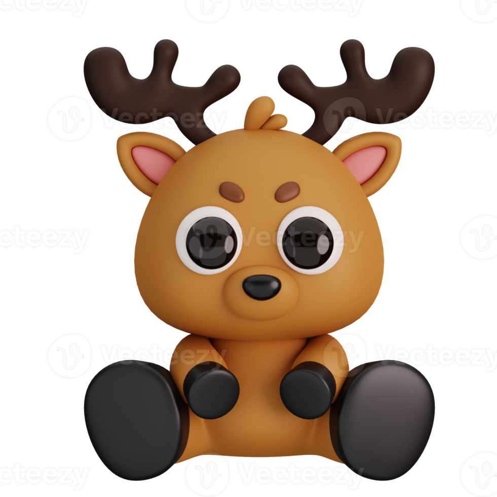 Cute Sitting Deer Isolated. Animals Cartoon Style Icon Concept. 3D Render Illustration png