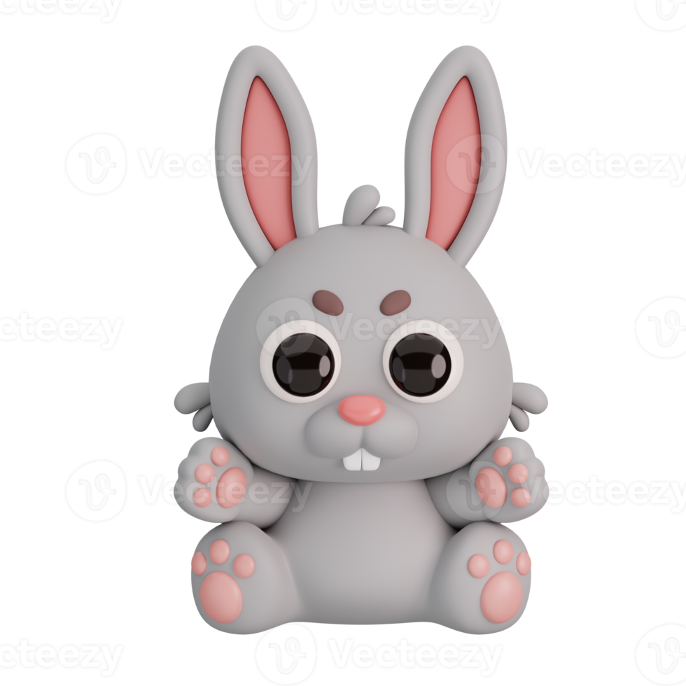 Cute Sitting Rabbit Isolated. Animals Cartoon Style Icon Concept. 3D Render Illustration png