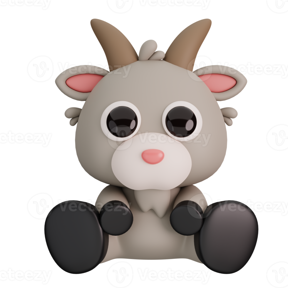 Cute Sitting Goat Isolated. Animals Cartoon Style Icon Concept. 3D Render Illustration png