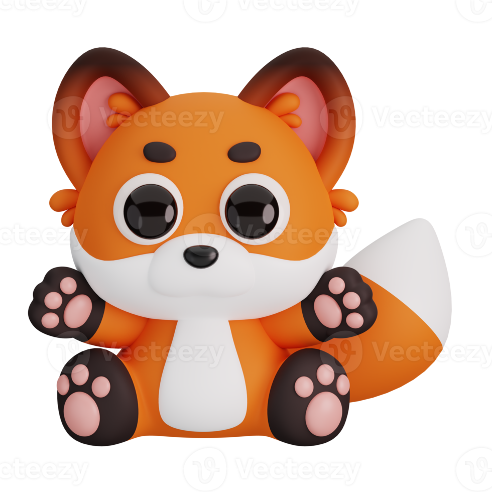 Cute Sitting Red Fox Isolated. Animals Cartoon Style Icon Concept. 3D Render Illustration png