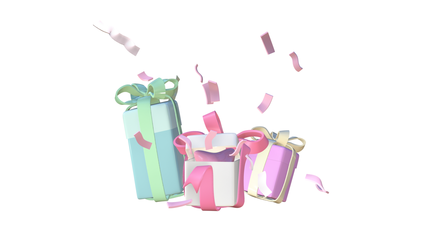 drei Geschenk Kisten mit Bögen auf ein transparent Hintergrund png