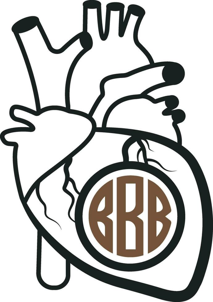 Realistic Heart Monogram , Anatomical Heart , Cardiology, Heart, Human Heart, Medical school, Heart, vector