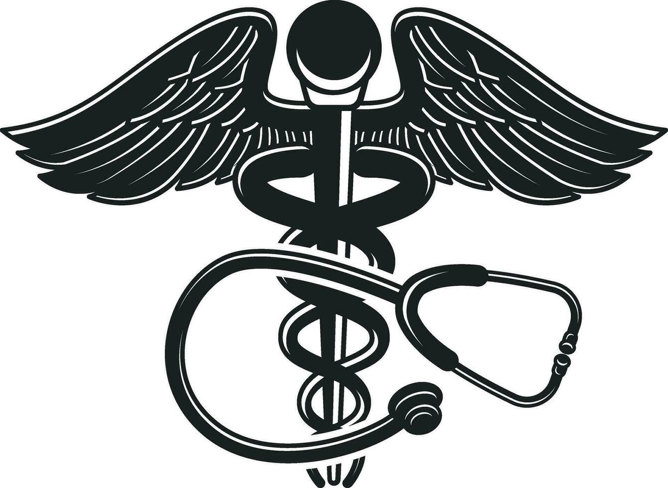 Caduceus Symbol, Caduceus Symbol With Stethoscope, Stethoscope, Caduceus, Medical, Healthcare, Monogram , vector