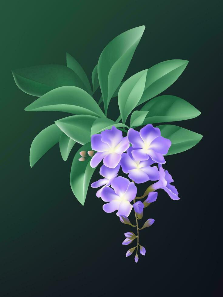 Vector hand painted purple petal flowers