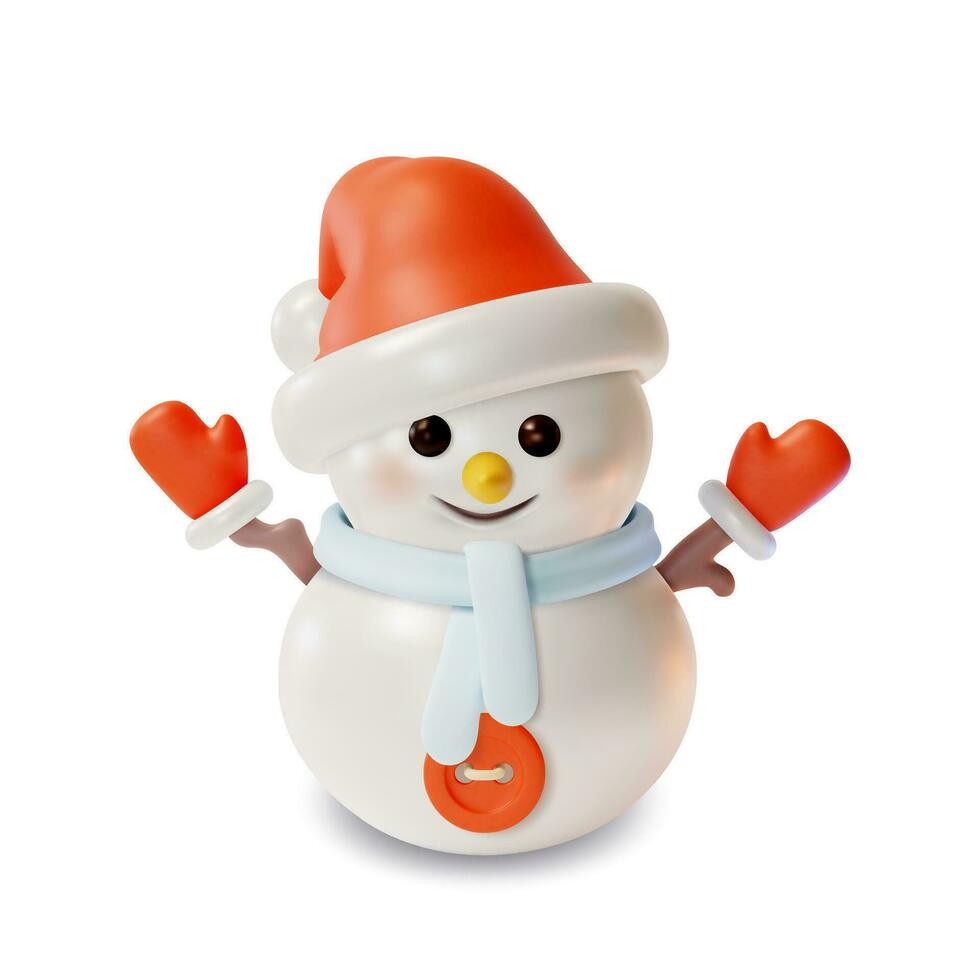 3d Christmas Snowman Character Cartoon Style. Vector