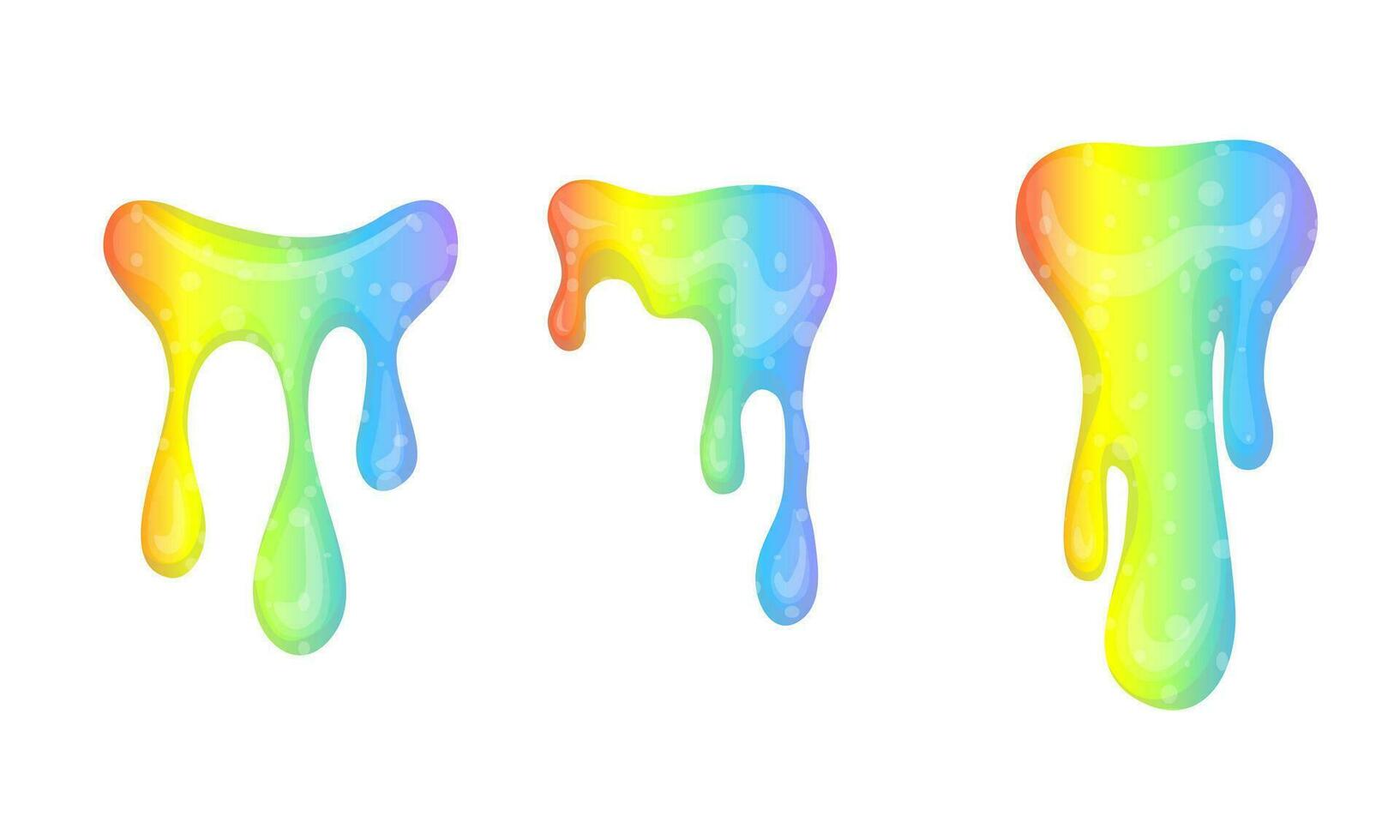 Cartoon Color Different Rainbow Slime Dripping Set. Vector