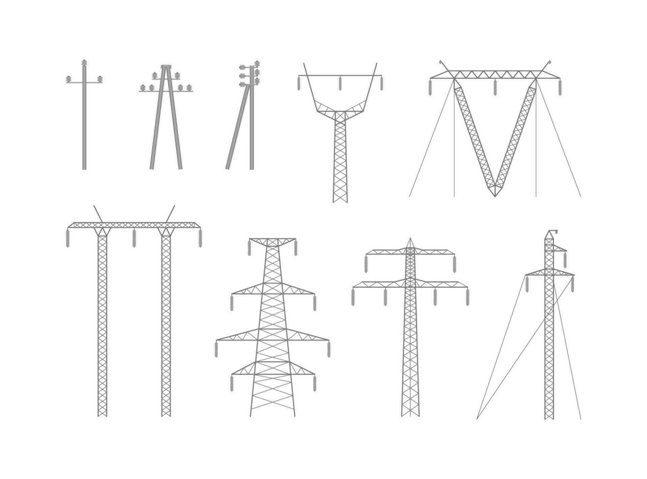 Electricity Poles Metal Surface Black Thin Line Icon Set. Vector