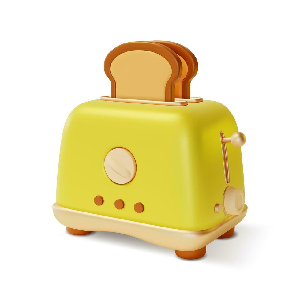 3d tostadora con rebanadas de tostado un pan dibujos animados estilo. vector