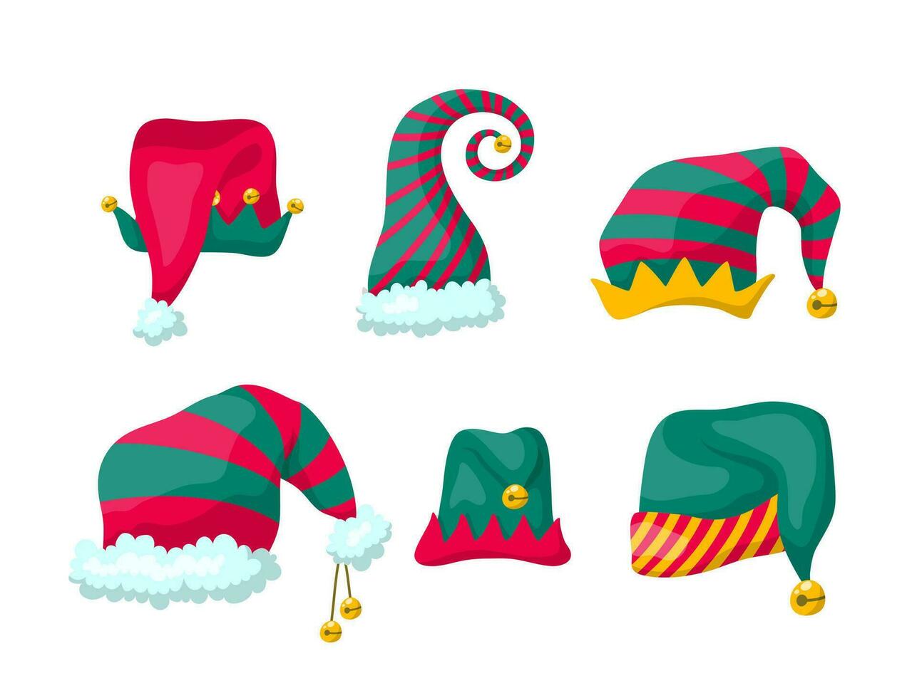 dibujos animados color Navidad sombreros elfos icono colocar. vector