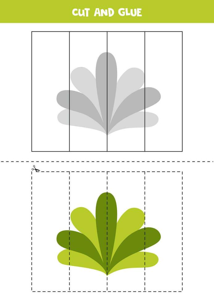 cortar y pegamento juego para niños. linda dibujos animados verde arbusto. vector