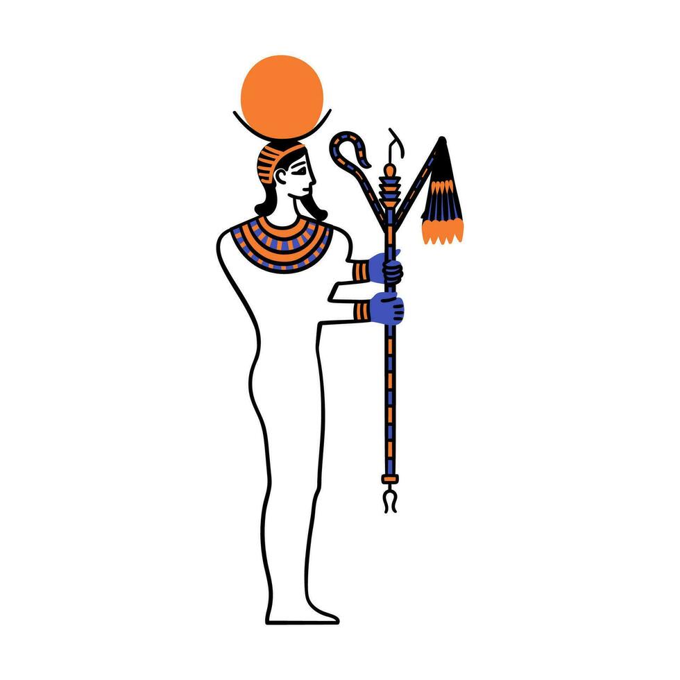 Cartoon Color Character Egyptian God Khonsu. Vector
