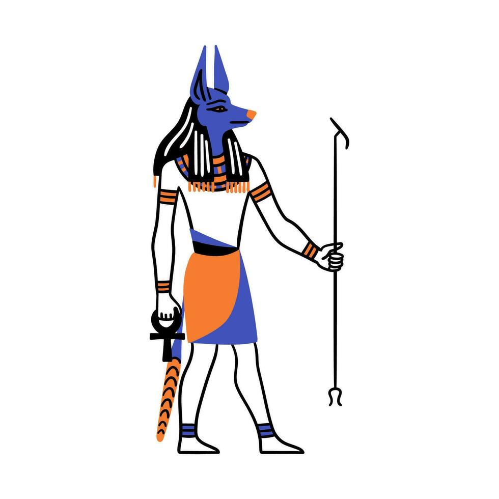 dibujos animados color personaje egipcio Dios anubis. vector