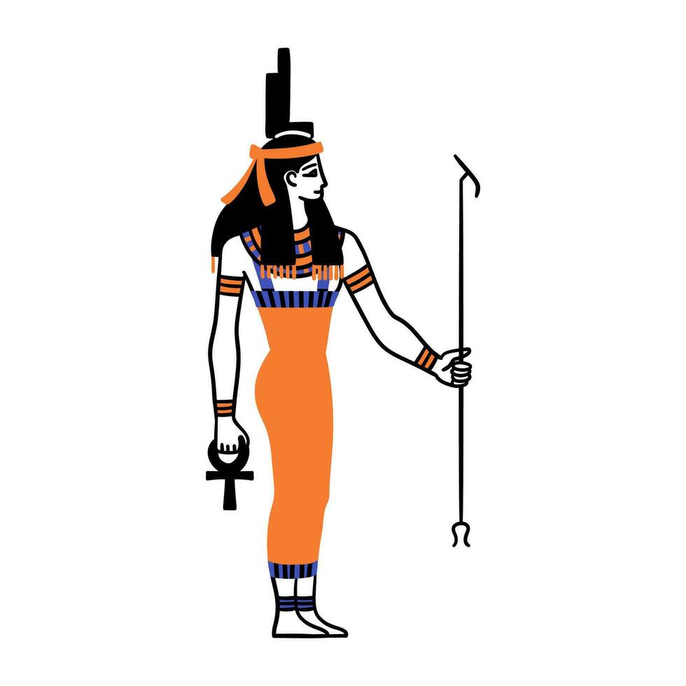 Cartoon Color Character Egyptian God Isis. Vector