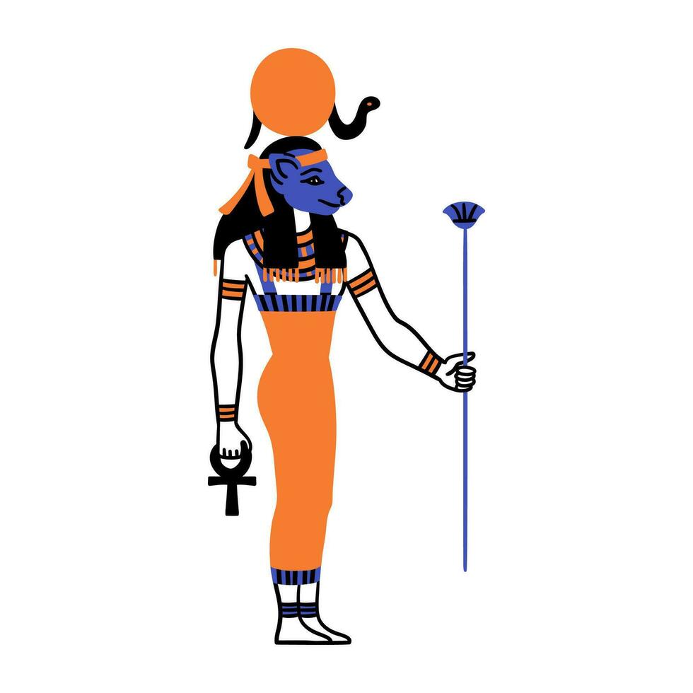 Cartoon Color Character Egyptian God Tefnut. Vector