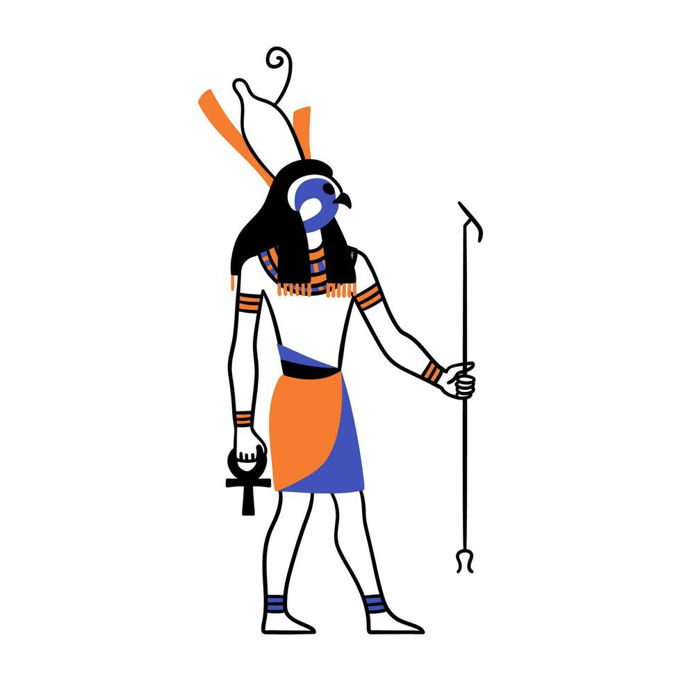 Cartoon Color Character Egyptian God Horus. Vector