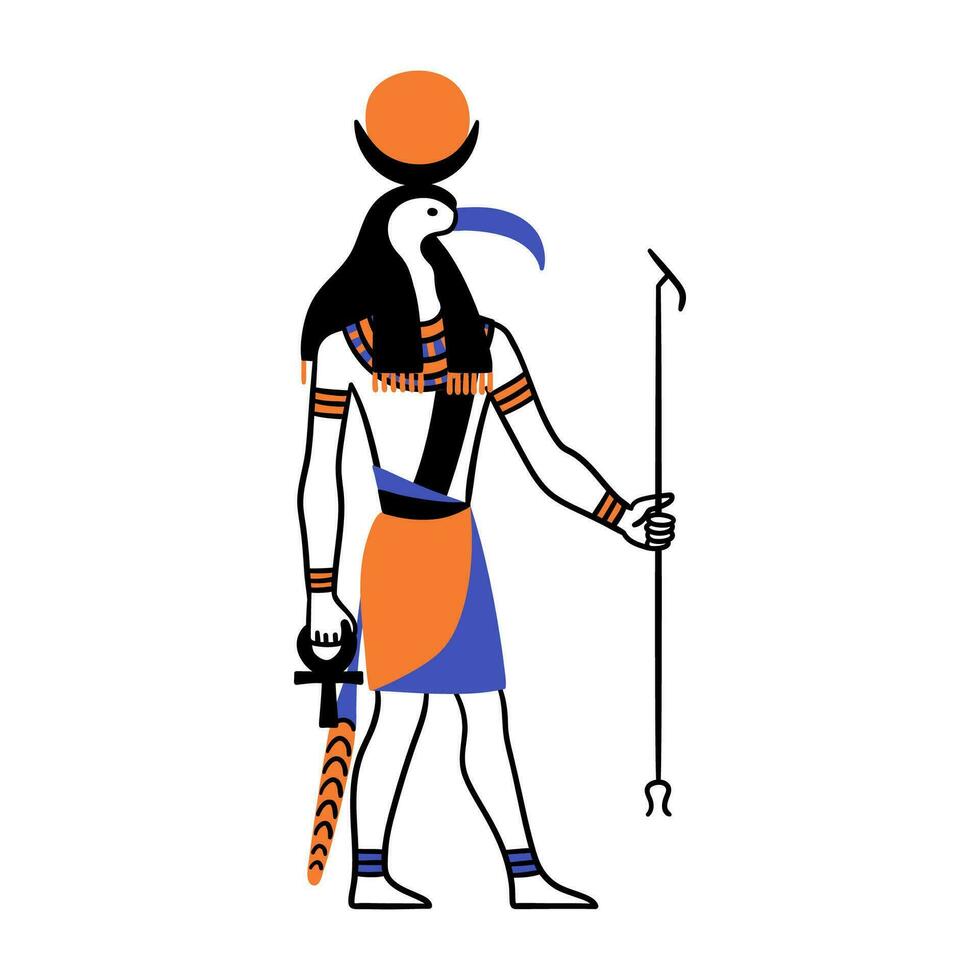 Cartoon Color Character Egyptian God Thoth. Vector