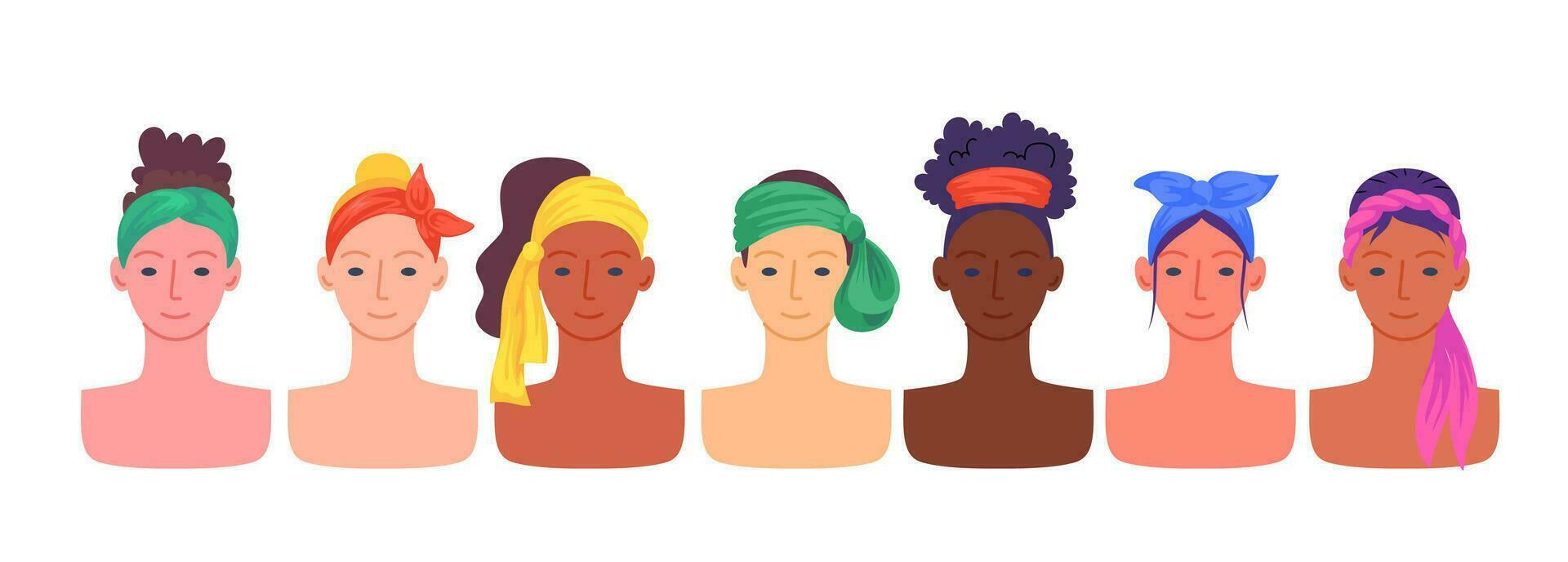 Cartoon Color Characters Woman Bandana on Head Concept. Vector