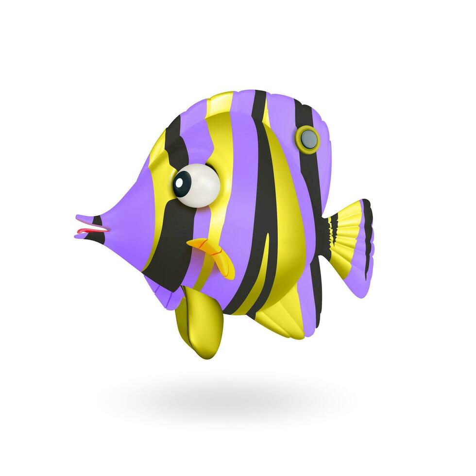 3d Color Cute Sea Fish Cartoon Style. Vector