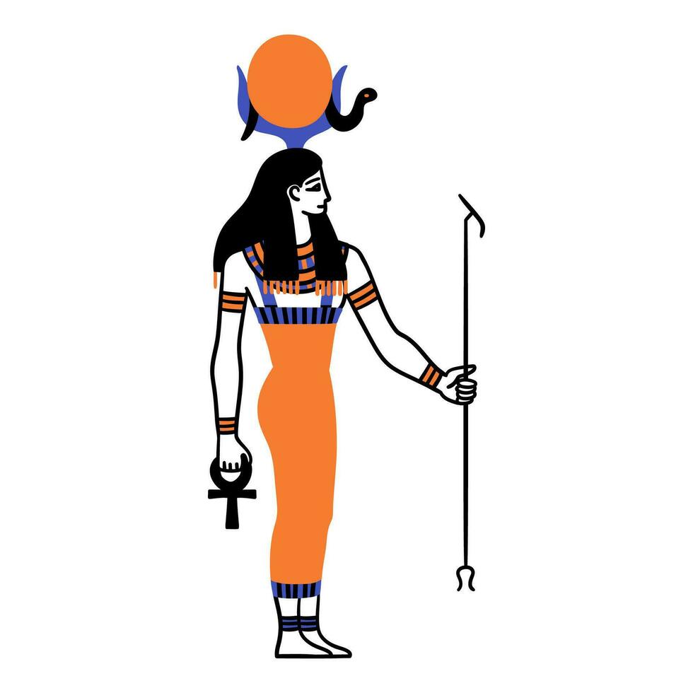 Cartoon Color Character Egyptian God Hathor. Vector