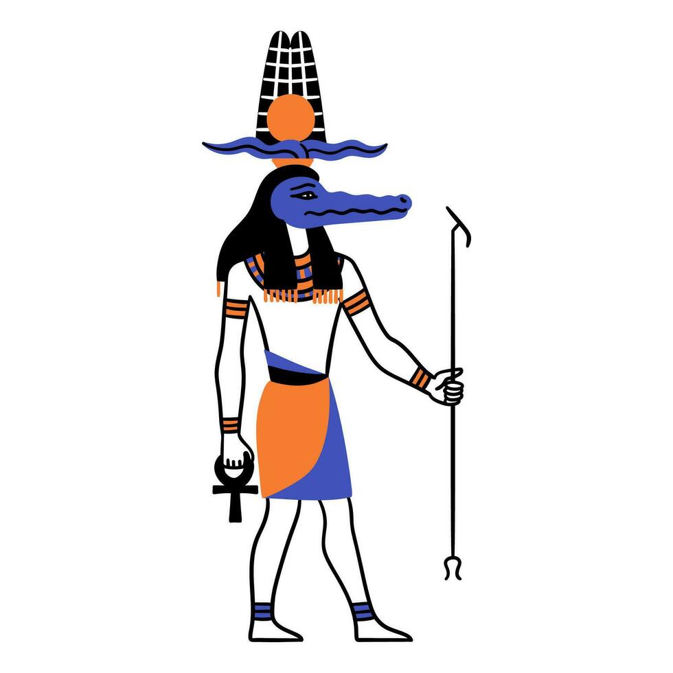 dibujos animados color personaje egipcio Dios sobek. vector