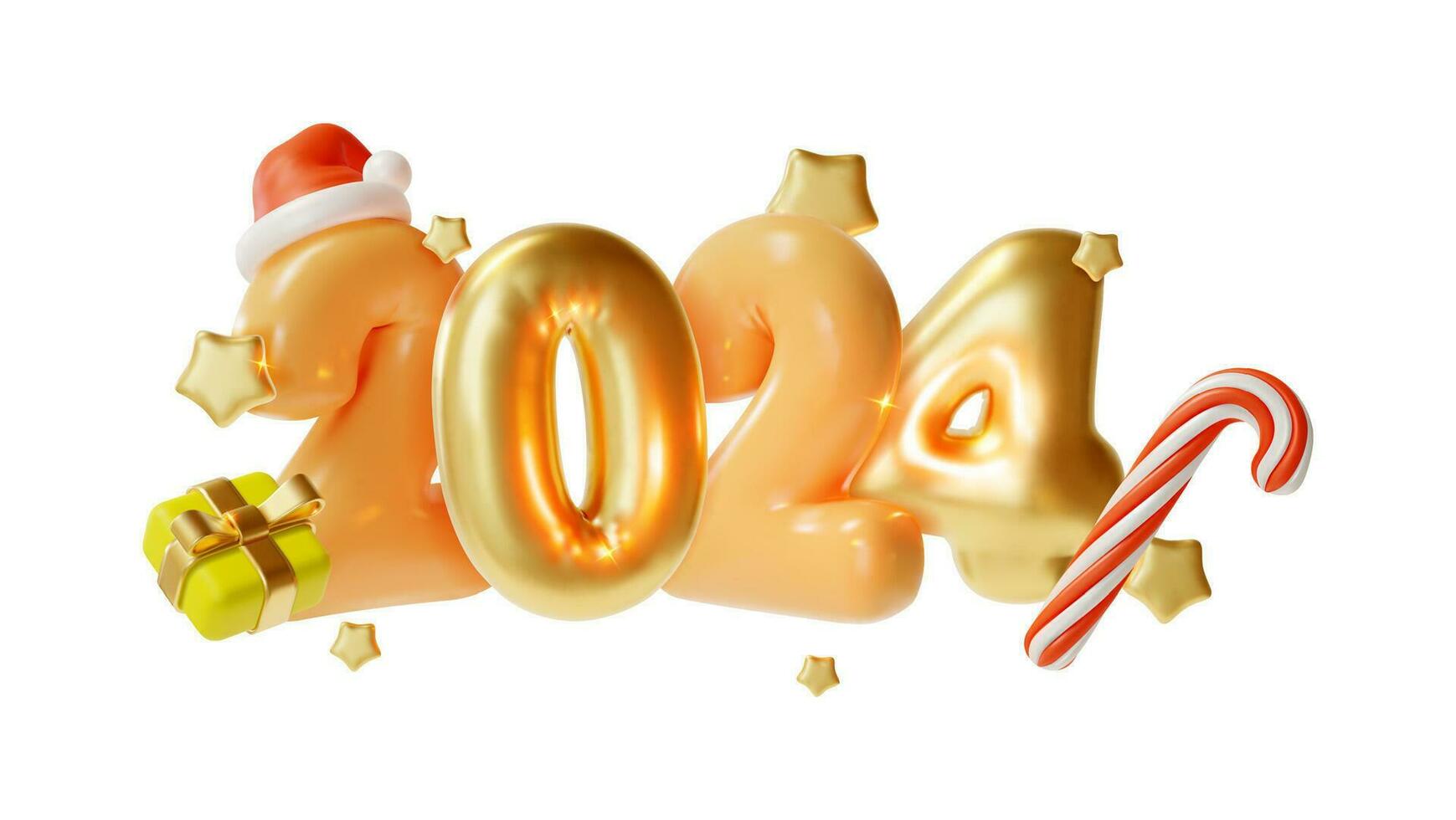 3d Happy New Year 2024 Cartoon Style. Vector