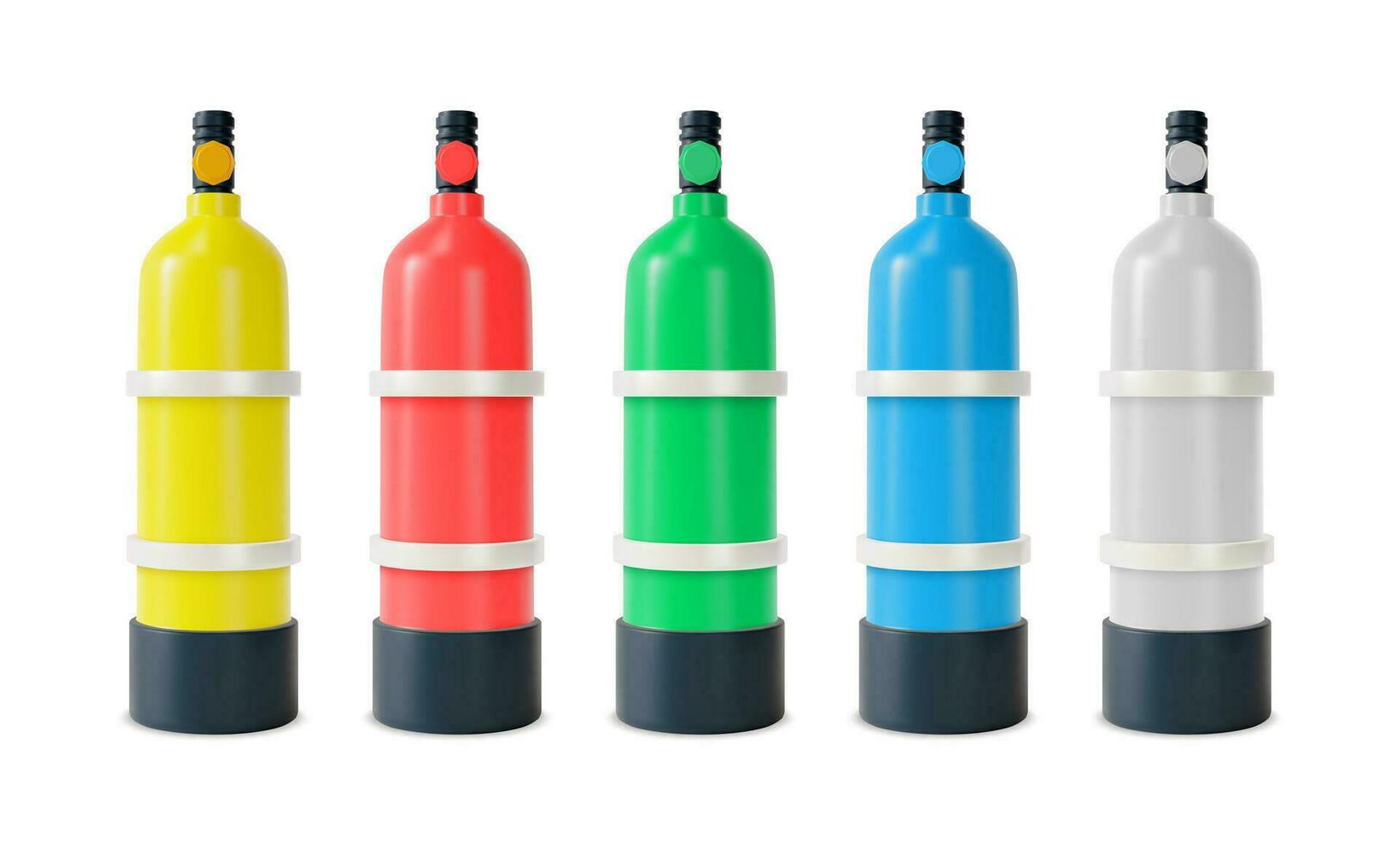 3d Color Aqualung or Scuba Oxygen Cylinders Set Cartoon Style. Vector