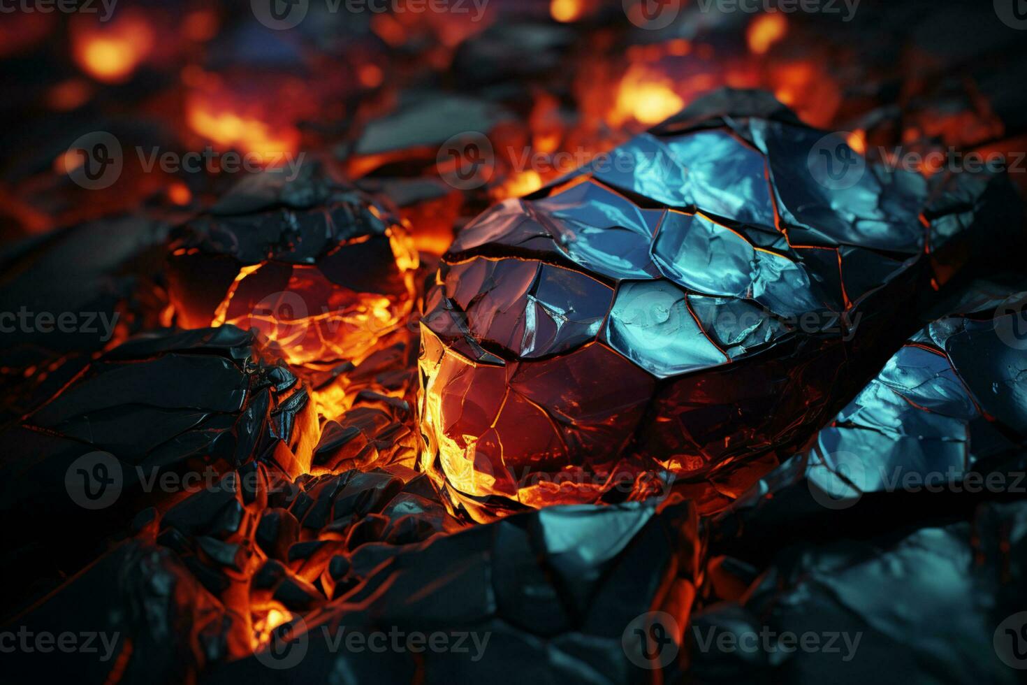 Fiery hues of red and blue on obsidian AI Generated photo