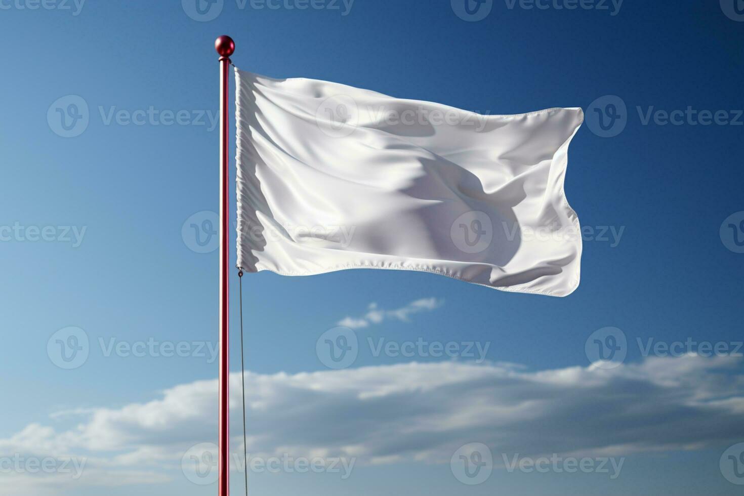 Close-up, white flag swaying on flagpole against gray backdrop AI Generated photo