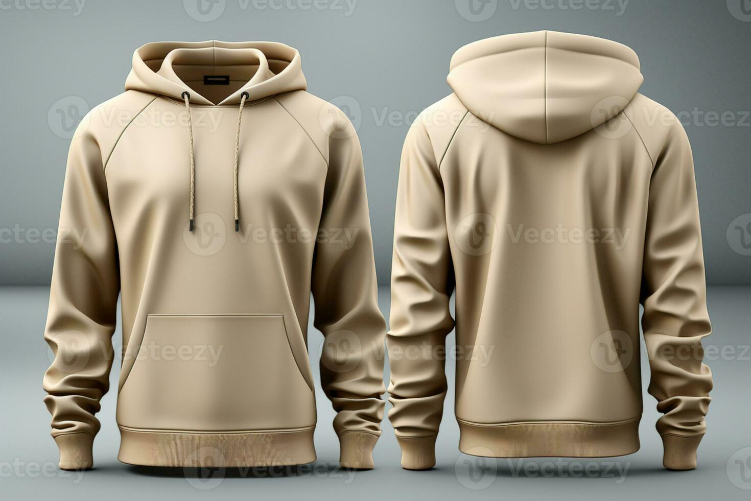 Beige hoodie mockup, long sleeves Design-ready, clipping path included AI Generated photo
