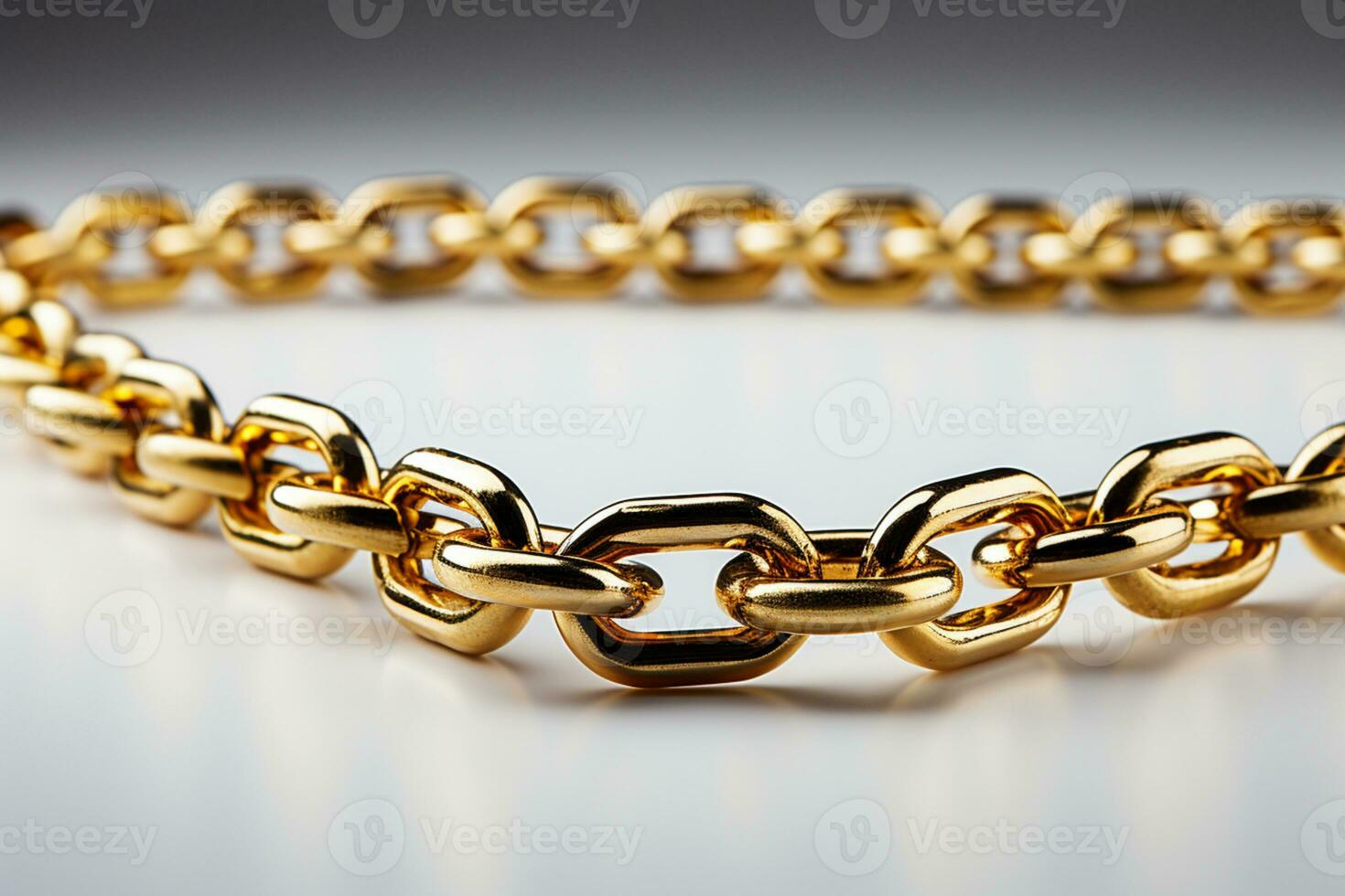 Strong connection, chain with gold link on white background AI Generated photo