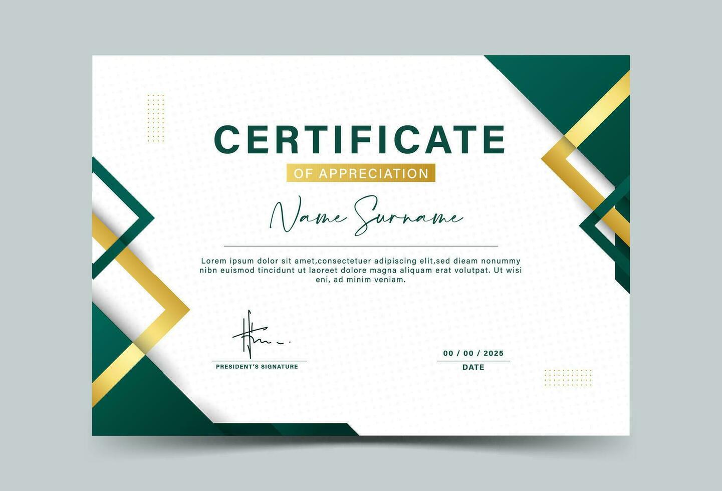 Dark green and gold geometric effect achievement certificate template vector