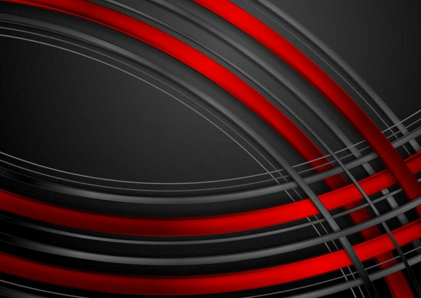 Red and black abstract glossy wavy stripes technology background vector