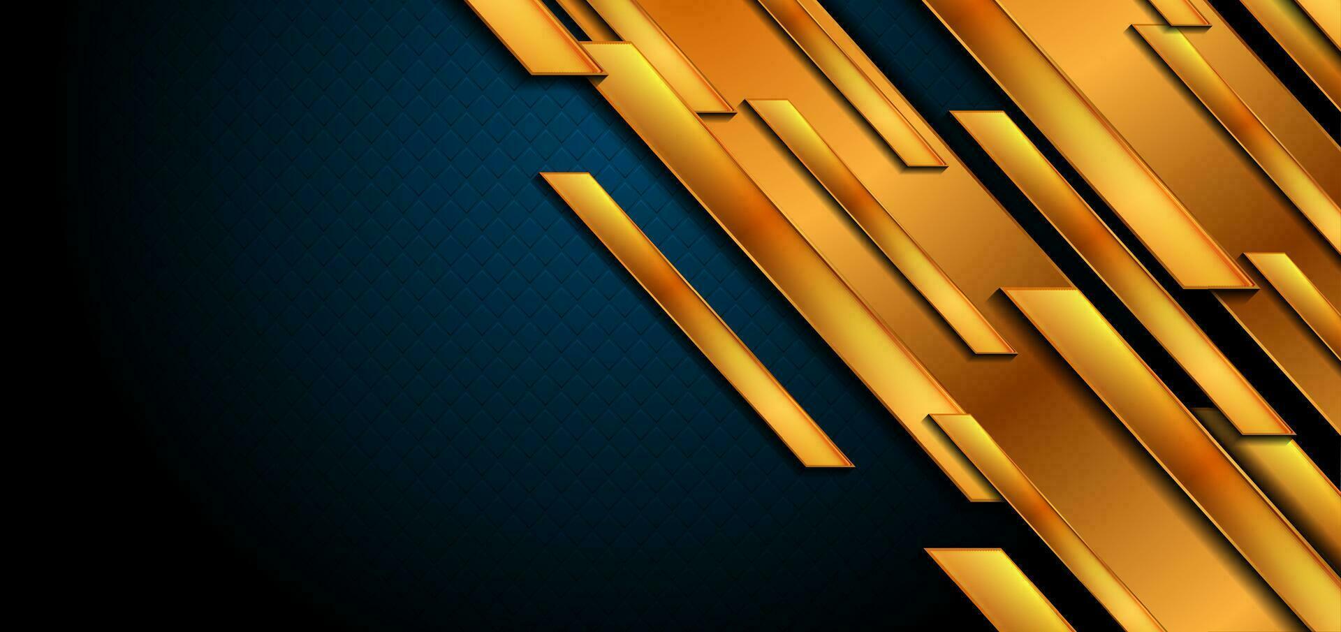 Dark blue and shiny golden abstract tech geometric background vector