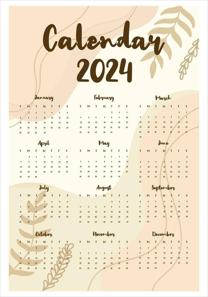 Aesthetic 2024 monthly calendar template vector