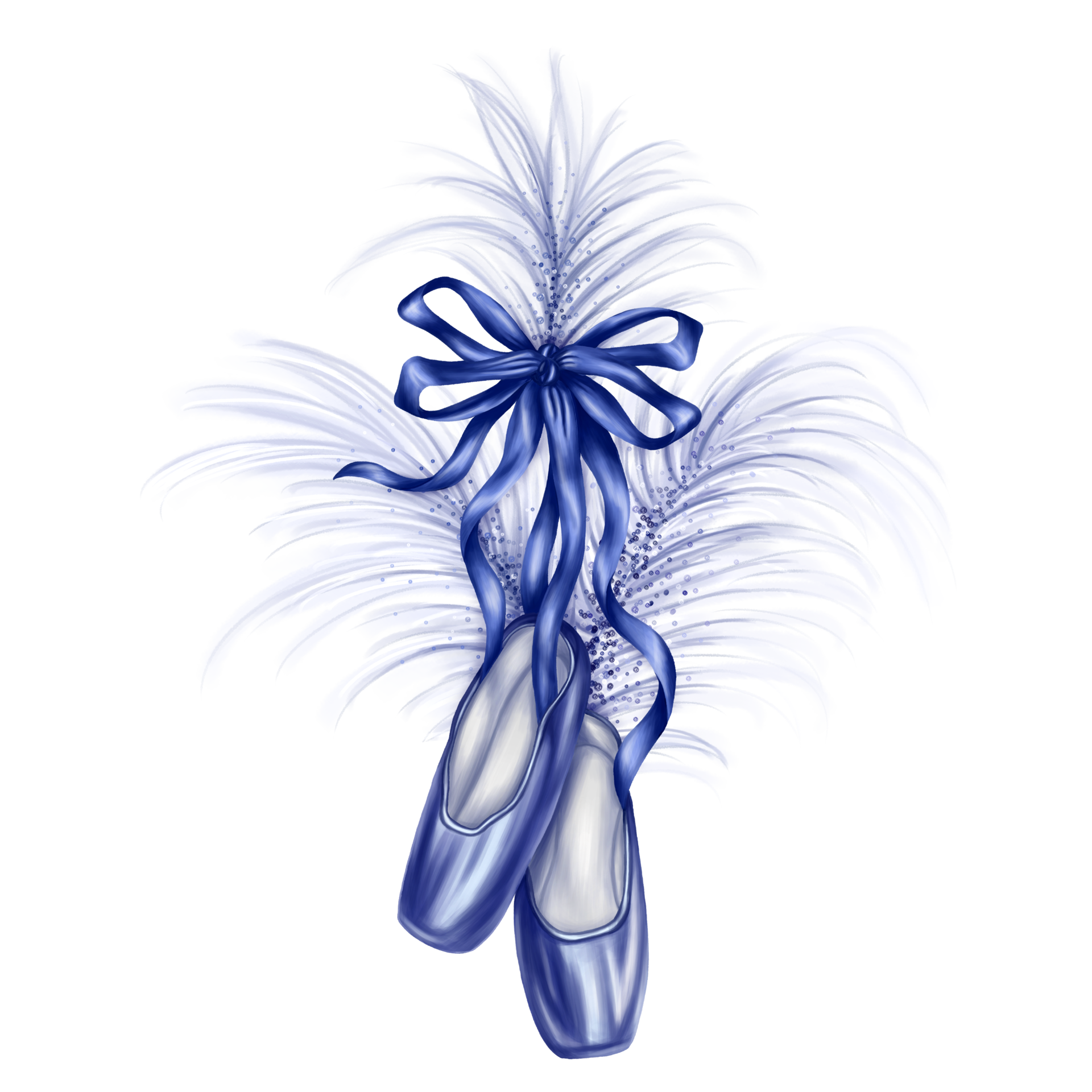 Blue shiny ballet pointe shoes with ribbons and bows. Women's dancing