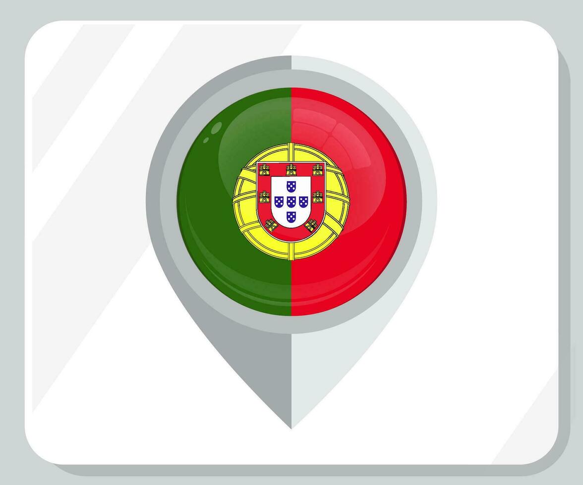 Portugal lustroso alfiler ubicación bandera icono vector