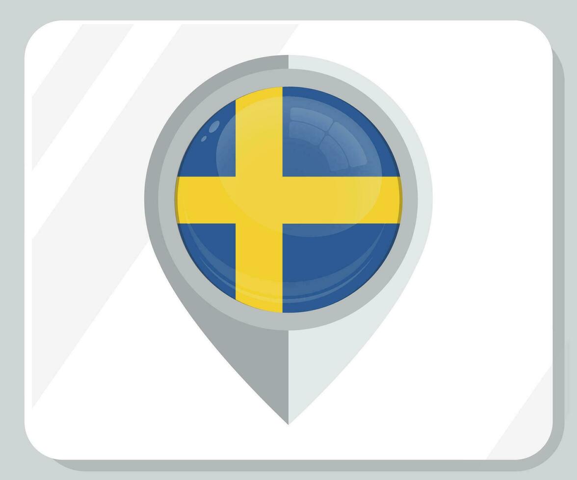 Suecia lustroso alfiler ubicación bandera icono vector