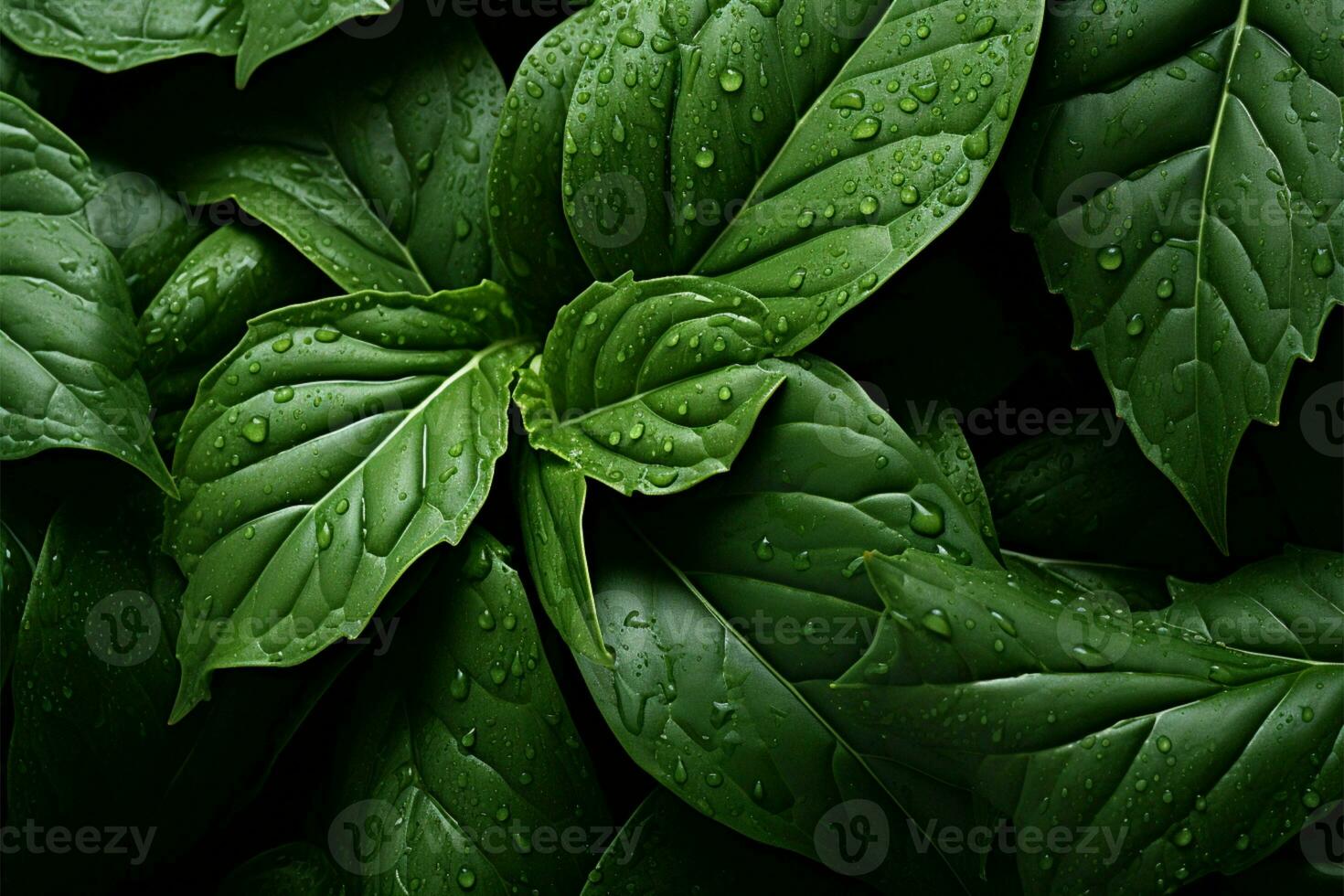 Natures palette, green leaves with intricate details from above AI Generated photo