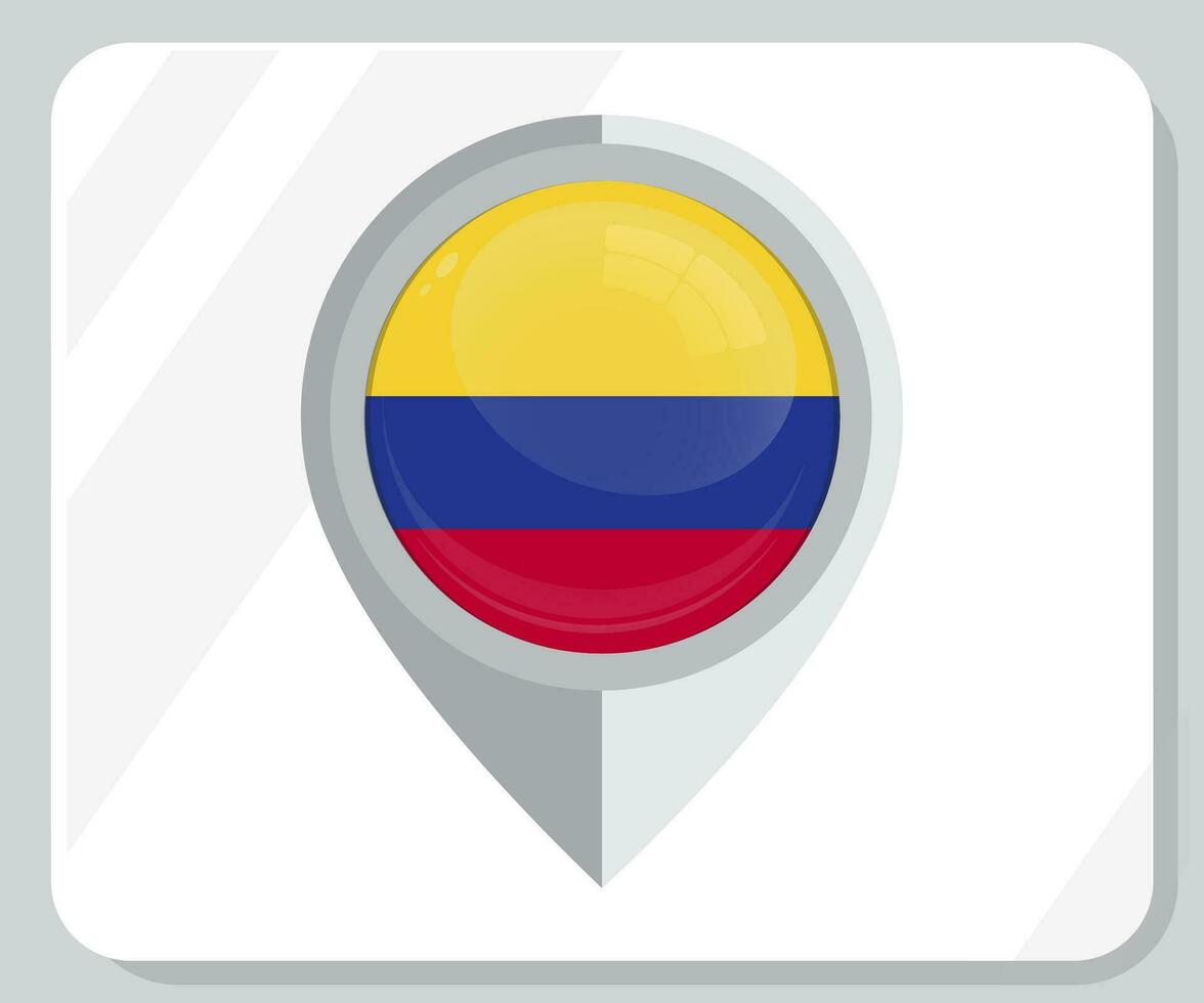 Colombia lustroso alfiler ubicación bandera icono vector