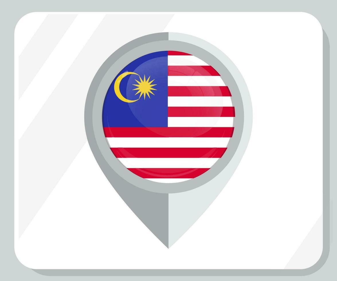 Malasia lustroso alfiler ubicación bandera icono vector