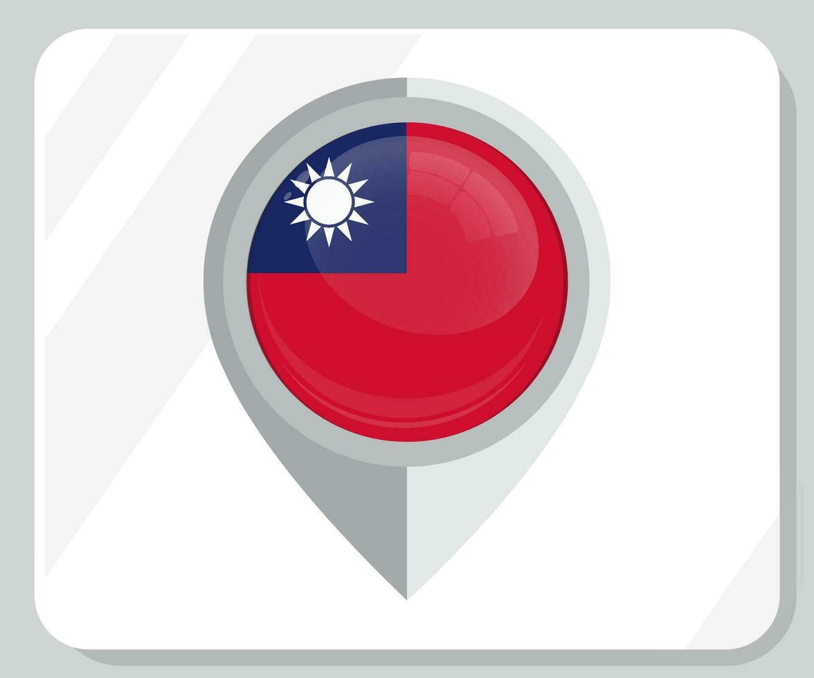 Taiwan Glossy Pin Location Flag Icon vector